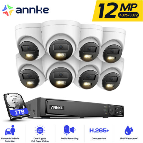 ANNKE 12MP Outdoor Video Surveillance Kit, 8 x 12MP PoE Outdoor Cameras with Audio, Person/Vehicle Detection, 16-Channel NVR, Color Night Vision 2TB (1/5)