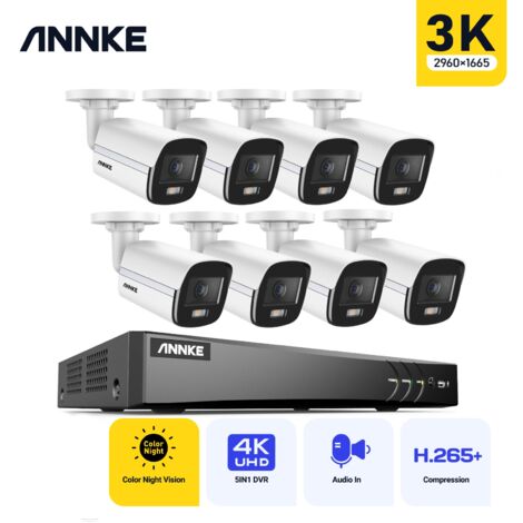 ANNKE 8CH DVR Wired Outdoor Security Camera Kit 8 x 5MP Cameras, Color Night Vision, Built-in Microphone, Remote Access Security System (1/5)