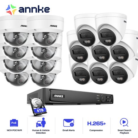 ANNKE Wired Video Surveillance Kit, 16CH NVR with 16X 12MP Color Cameras Night Vision, Motion Detection, 8 Dome + 8 Tower, 6TB HDD (1/5)