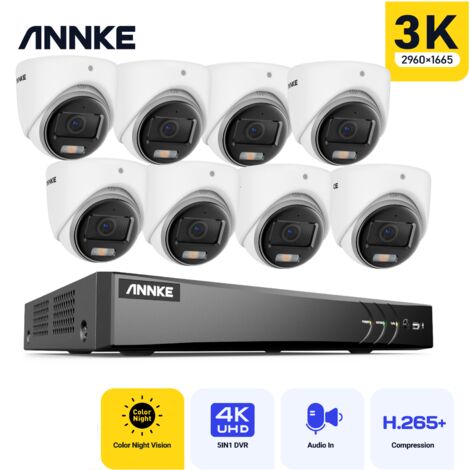 ANNKE 5MP Wired Outdoor Turret CCTV Camera Kit, 8CH 3K H.265+DVR and 8 x 5MP Cameras, Color Night Vision, Remote Access, No HDD (1/5)