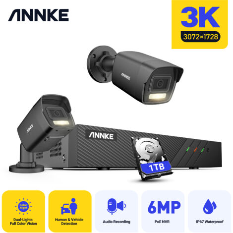 ANNKE 5MP POE Outdoor Security Camera Kit with 2 Color Night Vision IP Cameras, Human and Vehicle Detection, Sound Alarm, Remote Access Video Surveillance Kit 1TB
