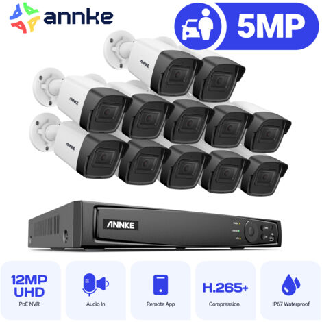 ANNKE 5MP×12 POE Outdoor Security Camera Kit Night Vision 24/7 Recording Camera Recording Remote Access Surveillance System (1/5)