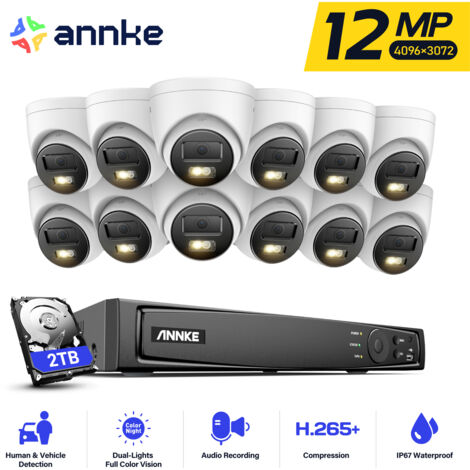 ANNKE 12MP Outdoor Video Surveillance Kit, 12 x 12MP PoE Outdoor Cameras with Audio, Person/Vehicle Detection 16-Channel NVR, Color Night Vision 2TB (1/5)