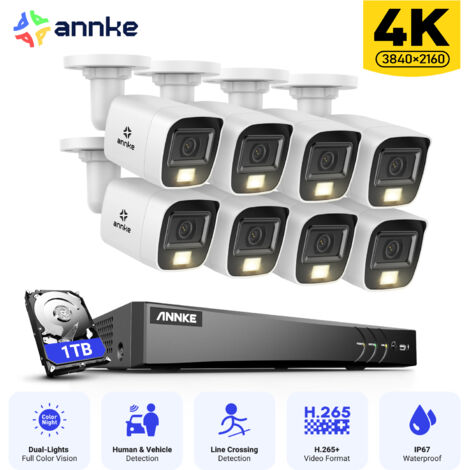 ANNKE 4K Wired Outdoor Video Surveillance Kit 8CH Wired Outdoor Video Surveillance DVR, 8 Cameras, Color and IR Night Vision, Remote Access Security System, 1TB HDD (1/5)