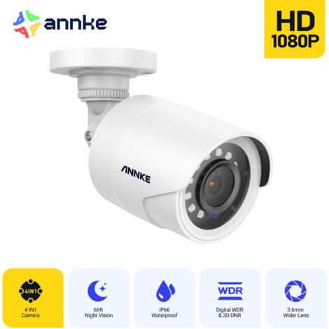 ANNKE 1080p 4-in-1 AHD/TVI/CVI/CVBS Surveillance Camera, Bullet System IP66 Waterproof 2MP Security Camera
