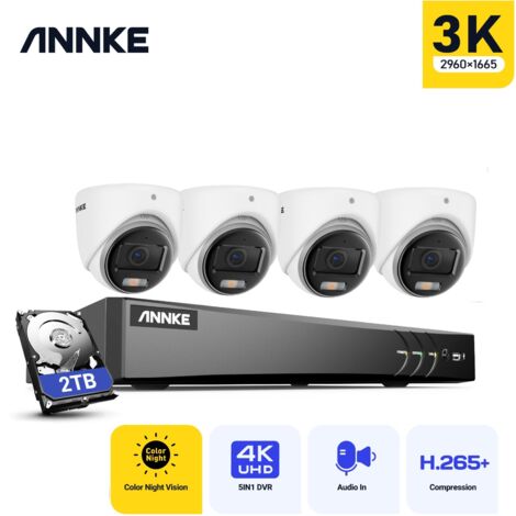 ANNKE Wired Outdoor Turret CCTV Camera Kit, 8CH 3K H.265+DVR and 4 x 5MP Cameras, Color Night Vision, Remote Access, 2TB HDD (1/5)