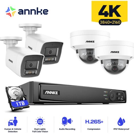 ANNKE 16CH 4K PoE Security Camera System, 8MP 4 Bullet + 4 Dome Outdoor Surveillance Camera with Night Vision, 1TB (1/5)
