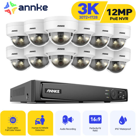 ANNKE 3K Wired Outdoor Video Surveillance Kit, 16CH NVR and 12X5MP PoE Camera, Smart Dual Light, Human/Vehicle Detection, Color Night Vision