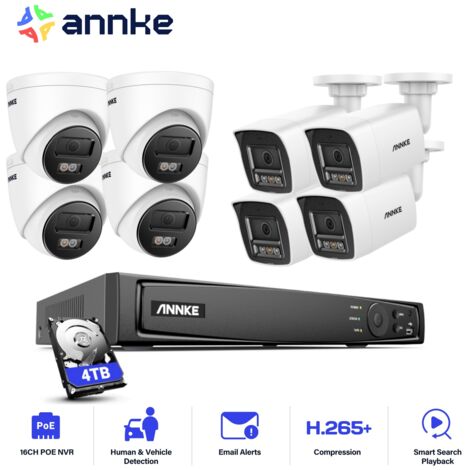 ANNKE 12MP Outdoor CCTV Kit, 16CH NVR with 8X 12MP PoE IP Cameras, Color Night Vision, Person/Vehicle Detection, 4 Towers + 4 Bullets, 4TB HDD (1/5)