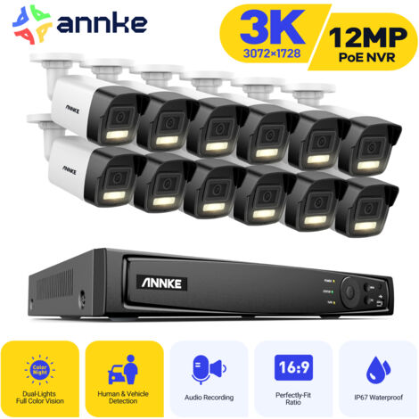ANNKE 3K Wired Outdoor Security Camera Kit, Surveillance Camera with 16CH NVR and 12X5MP PoE IP Camera, Human/Vehicle Detection, Color Night Vision (1/5)