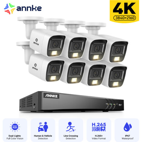 ANNKE 4K Wired Outdoor Video Surveillance Kit 8CH DVR, 8 x 8MP Cameras, Color and IR Night Vision, Remote Access Security System, No HDD (1/5)