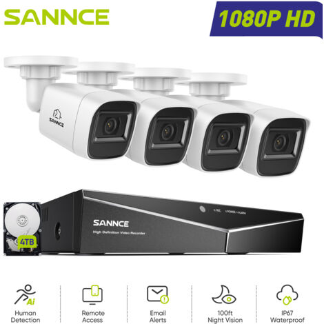 SANNCE Wired CCTV Camera Kit 1080P 16CH 4x 2MP Bullet Cameras,Security Camera System Remote Access Night Vision,4TB HDD (1/5)