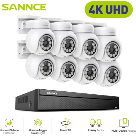 SANNCE 4K 16CH PT PoE Security Camera System,8 PT IP Cameras,2-Way Audio,24/7 Video Surveillance,0TB HDD (1/5)