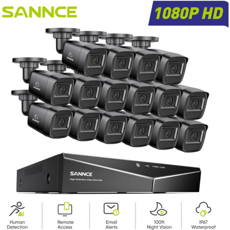 SANNCE Outdoor Wired Security System 1080P 16CH 16 Cameras Remote Access Night Vision Video Surveillance Kit (1/5)