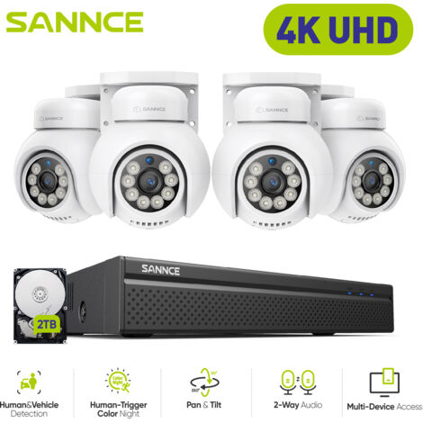 SANNCE 4K PT PoE Security Camera System,4 PT IP Cameras,2-Way Audio,24/7 Video Surveillance,2TB HDD (1/5)