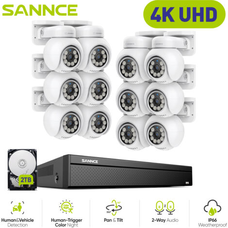 SANNCE 4K 16CH PT PoE Security Camera System,12 PT IP Cameras,2-Way Audio,24/7 Video Surveillance 24/7.2TB HDD (1/5)