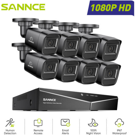 SANNCE Sistema di Sicurezza Cablato Esterni 1080P 16CH 8 Telecamere Accesso Remoto Visione Notturna Kit di Videosorveglianza (1/5)