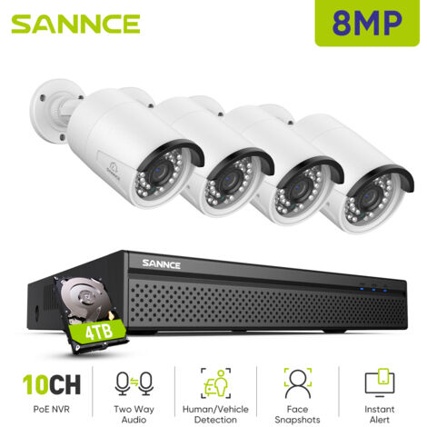 SANNCE 4K Outdoor Video Surveillance Kit 4 IP Cameras Smart Two-Way Audio IR Night Vision Security Camera System 4TB (1/5)