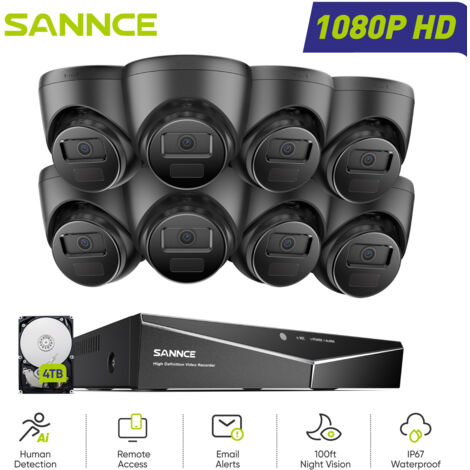 SANNCE 1080P Wired Surveillance Camera Kit 16CH 8 Turret Cameras 2MP, Wired Security Camera System Night Vision Remote Access, 4TB HDD (1/5)