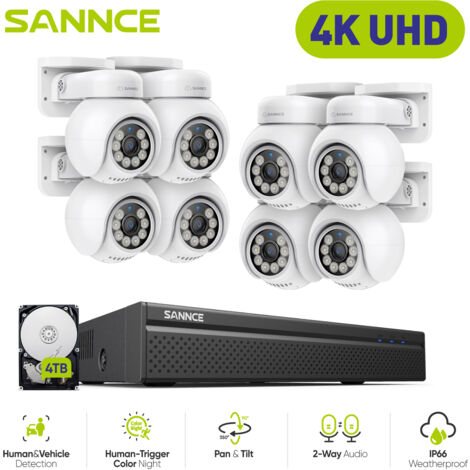 SANNCE 4K PT PoE Security Camera System,8 PT IP Cameras,2-Way Audio, 24/7 video surveillance,4TB HDD (1/5)