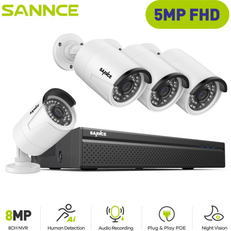 SANNCE 5MP H.264+ PoE NVR 8CH POE Surveillance Kit with 4 CCTV Cameras 5MP Recorder Indoor IP66 Waterproof Security Camera System outdoor, without HDD (1/5)