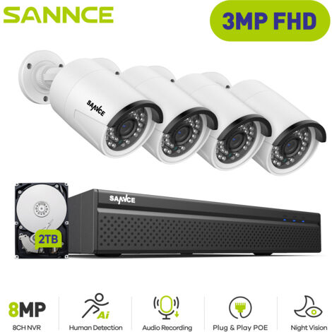 SANNCE 8CH POE NVR 3MP CCTV KIT 4 IR CAMERAS BUILT-IN NIGHT VISION SECURITY SYSTEM 2TB (1/5)