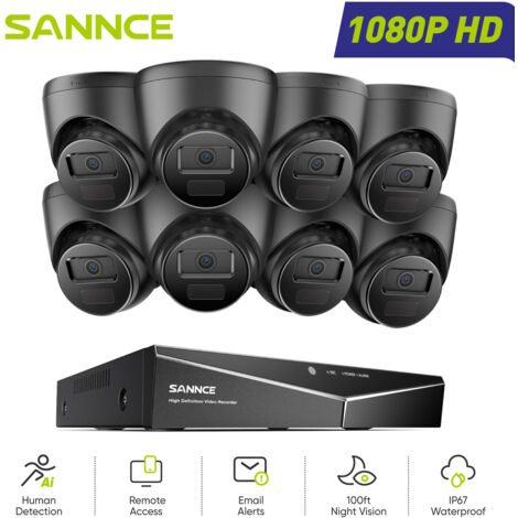 SANNCE 1080P Wired Surveillance Camera Kit 16CH 8 Camera Turret 2MP, Wired Security Camera System Night Vision Remote Access (1/5)