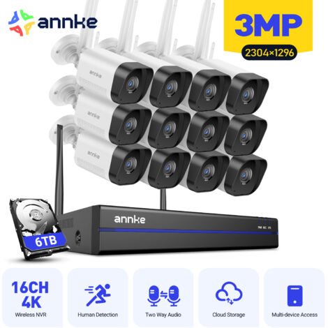 ANNKE 3MP Wireless Surveillance Kit, 16CH WiFi Surveillance Cameras, Smart Human Detection,Night Vision, 6TB Hard Drive