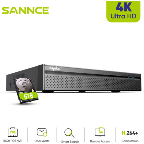 SANNCE 4K 8 Channel H.265+ Security PoE NVR for 8MP CCTV Camera Audio Recording (1/5)
