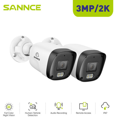 SANNCE 3MP PoE Security Cameras Outdoor with Human/Vehicle Detection Full Colour Night Vision Audio Recording IP66 (1/5)