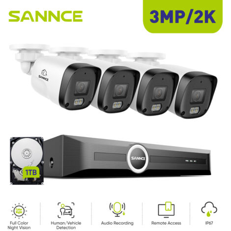 SANNCE PoE CCTV Security System with 3MP Outdoor IP Cameras, Smart Human/Vehicle Detection Full Colour Night Vision (1/5)