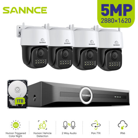 SANNCE 5MP 4 Channel PoE Security System,PT IP Cameras, S+265., AI Human & Vehicle Detection, Smart Playback, Smart Notification with Image Attached 1TB (1/5)