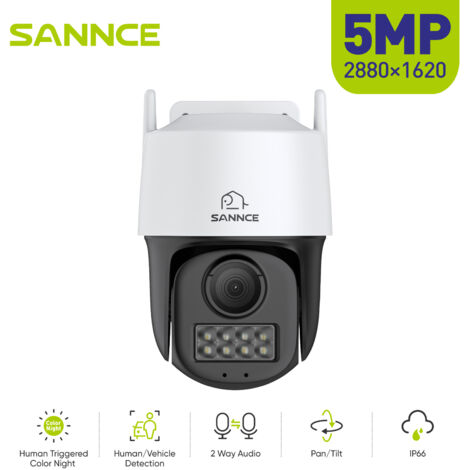 SANNCE 5MP Outdoor Security Camera,PoE IP Camera with Human/Vehicle Detection,Auto Tracking, Colour Night Vision,Two-Way Audio,24/7 Recording for Home/Business Security