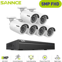 SANNCE 5MP Outdoor Surveillance Kit 6 IP Cameras Smart IR PoE Security Camera System Night Vision