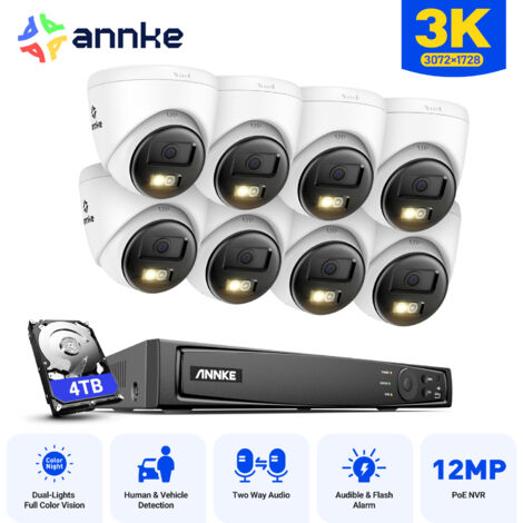 ANNKE 5MP Überwachungskamera Set Aussen,8CH NVR 8×Kamera Intelligente Dual Licht,2 WegeAudio,Nachtsicht, Bewegungserkennung, Videoüberwachungsset APP/PC Fernzugriff 4TB