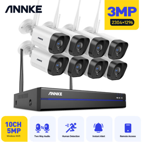 ANNKE WLAN Überwachungskamera Set 8×3MP Kamera Nachtsicht Bewegungserkennung Wasserdicht WiFi Videoüberwachungssets