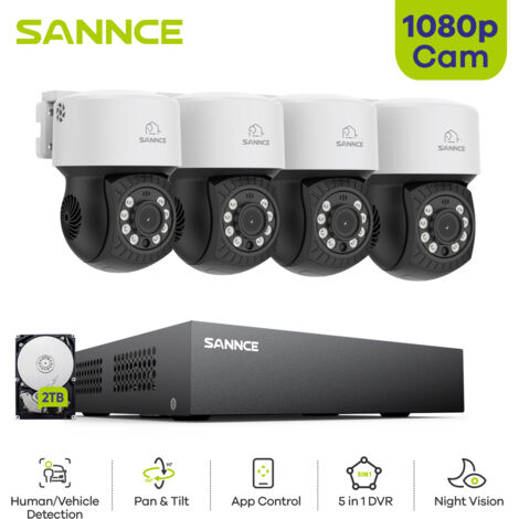 SANNCE Sistema di telecamere di sicurezza PT a 8 canali 1080P DVR visione notturna rilevamento del movimento, esterno, impermeabile,2TB (1/5)