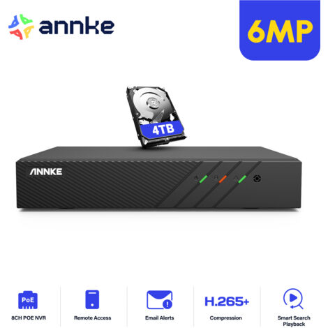 ANNKE PoE 6MP H.265+ NVR,8 Kanal Überwachungskamera,Videoaufzeichnung für 4MP, 5MP, 6MP HD IP Kameras,4TB HDD (1/5)