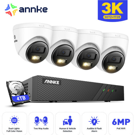 ANNKE Überwachungskamera Set Aussen 4 x 5 MP IP Kameras 2 Wege Audio,Farbige Nachtsicht,Bewegungserkennung, APP/PC Fernbedienung 4TB