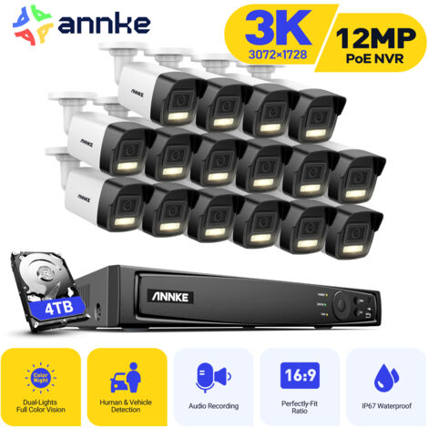 ANNKE 3K Kabelgebundenes Videoüberwachungsset Außenbereich, Überwachungskamera mit 16Kanal NVR und 12x5MP PoE IP Kamera, Personen-/Fahrzeugerkennung, Farbnachtsicht,4 TB Festplatte (1/5)
