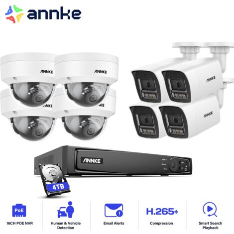 ANNKE 12MP Videoüberwachungssets Außenbereich,16 Kanäle NVR mit 8X 12MP PoE Kamera Farbnachtsicht Bewegungserkennung Überwachungskamera Set 4 Bullet + 4 Dome,4TB HDD (1/5)