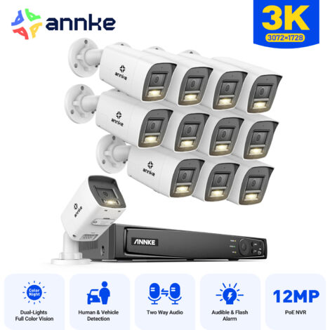 ANNKE 5MP Kit de Vidéosurveillance Exterieure 16CH avec Audio Bidirectionnel,Détection de Personne et Véhicule,IR Vision Nocturne,Alerte Email APP/PC à Distance 12×Caméras (1/5)