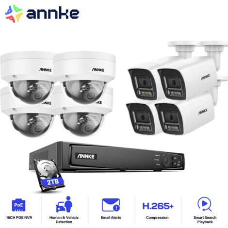 ANNKE 12MP Videoüberwachungssets Außenbereich,16 Kanäle NVR mit 8X 12MP PoE Kamera Farbnachtsicht Bewegungserkennung Überwachungskamera Set 4 Bullet + 4 Dome,2TB HDD (1/5)
