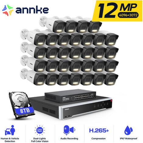 ANNKE 12MP PoE Überwachungskamera Aussen,32 Kanäle NVR mit 32 POE Kameras,Nachtsicht, Bewegungserkennung,APP/PC-Fernbedienung,24/7 Aufnahme,8TB HDD (1/5)