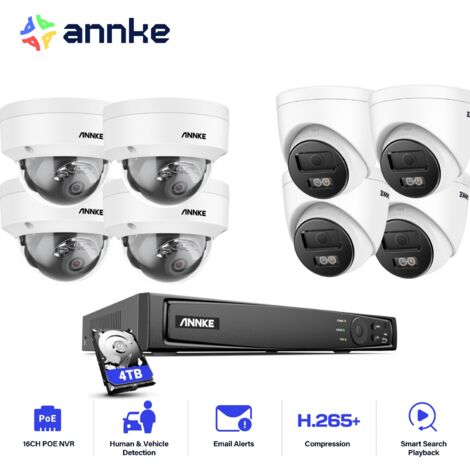 ANNKE 12MP Videoüberwachungsset Aussen,16 Kanäle NVR mit 8X 12MP PoE Kamera Farbkameras Nachtsicht Überwachungskameraset mit Fernzugriff 4 Dôme+4 Tower,4TB HDD (1/5)