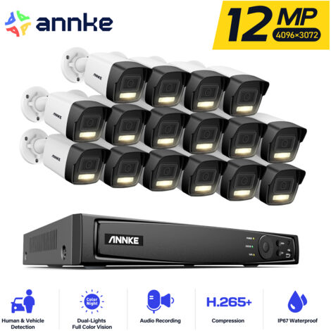 ANNKE 16 Kanal 12MP PoE Überwachungskamerasystem,16 x 12MP PoE IP Außenkameras 24/7 Aufzeichnung, Farbnachtsicht (1/5)