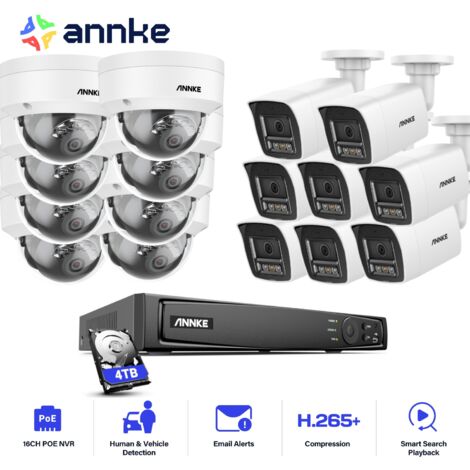 ANNKE 12MP Überwachungskamera Außenbereich,16 Kanäle NVR mit 16X 12MP PoE Kamera Farbnachtsicht Bewegungserkennung Videoüberwachungsset 8 Bullet + 8 Dome,4TB HDD (1/5)
