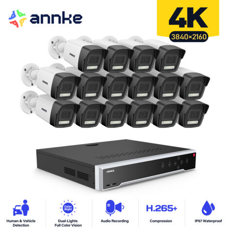 ANNKE 32 Kanal Überwachungskamera Aussen Set mit 16 PoE IP Kamera Nachtsicht, Bewegungserkennung, IP67 (1/5)