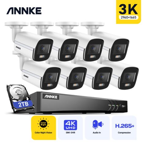 ANNKE 8CH Kabelgebundenes DVR Videoüberwachungskamera Set Außenbereich, 8 5MP Kameras, Farbnachtsicht, Integriertes Mikrofon, Fernzugriffssicherheitssystem,2TB (1/5)