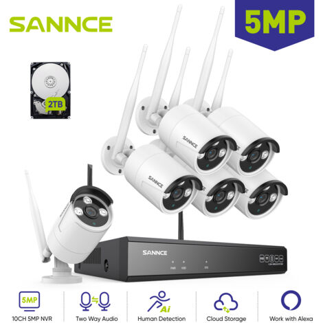 SANNCE 5MP Überwachungskamera Set Aussen WLAN 6×Kamera Smart IR Nachtsicht Fernzugriff Videoüberwachungssets 2TB (1/5)